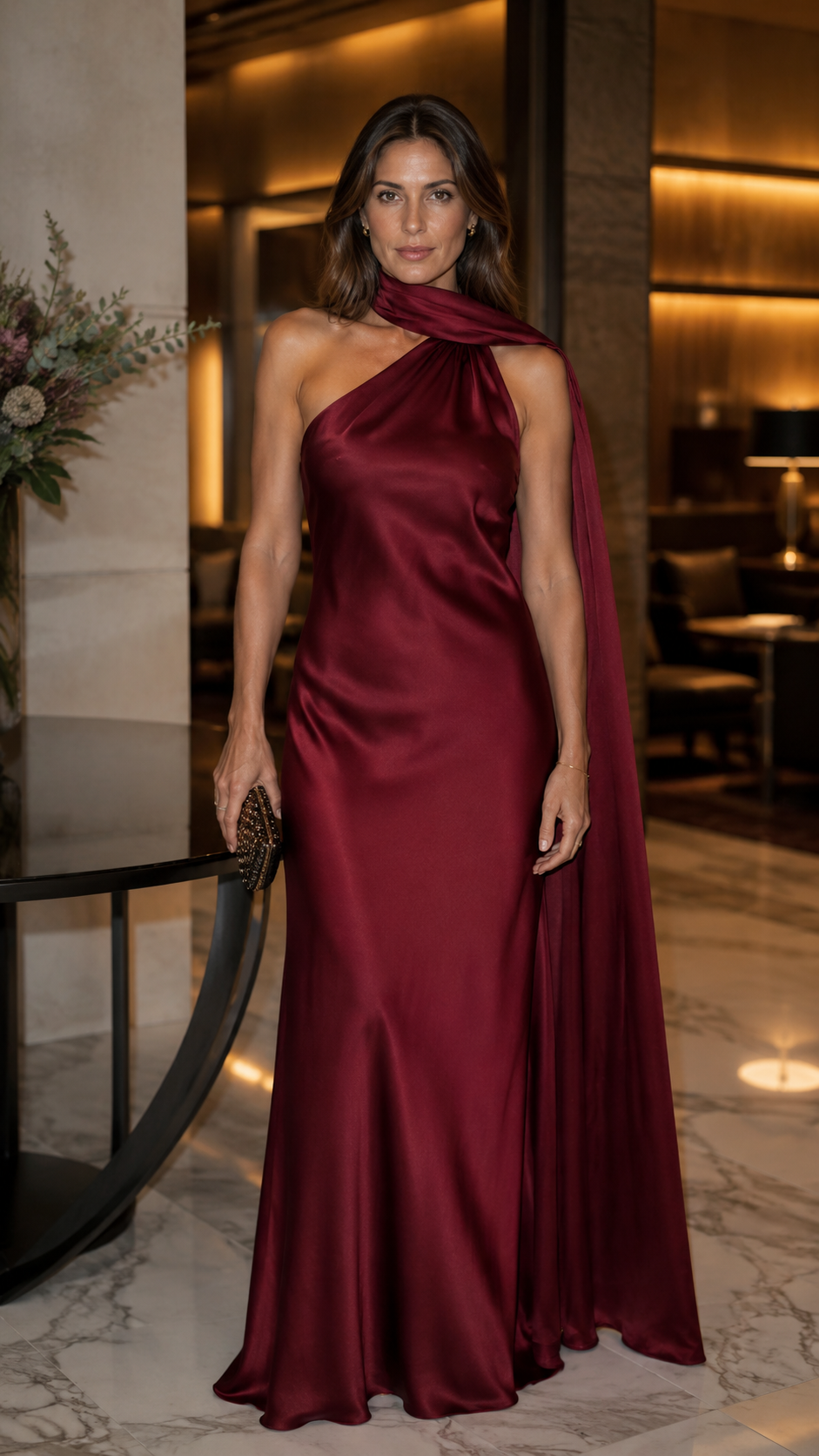 Vestido Largo Satén Halter - Invitada Boda y Graduación