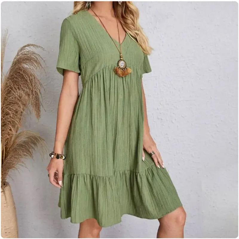 Vestido verano mujer cuello V y volante