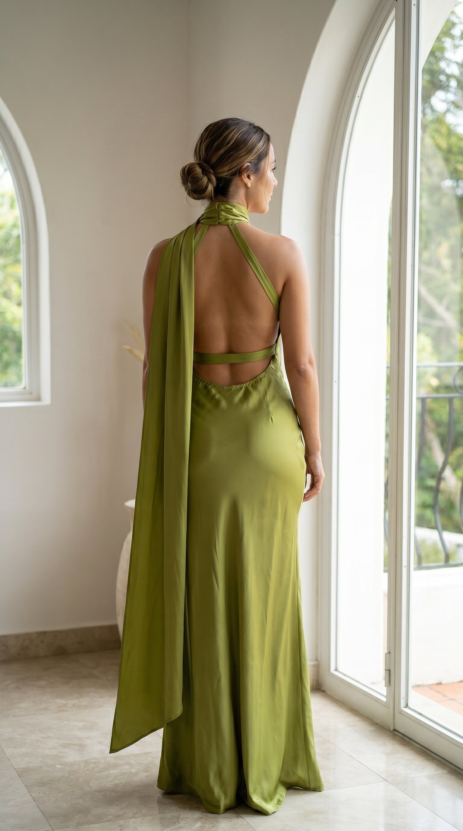 Vestido Largo Satén Halter - Invitada Boda y Graduación